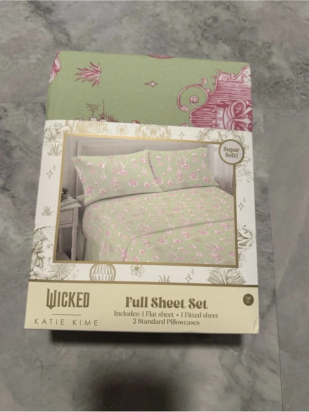 Wicked For Good X Katie Kime Green & Pink FULL Size Bed Sheet 4 Pc Set NEW